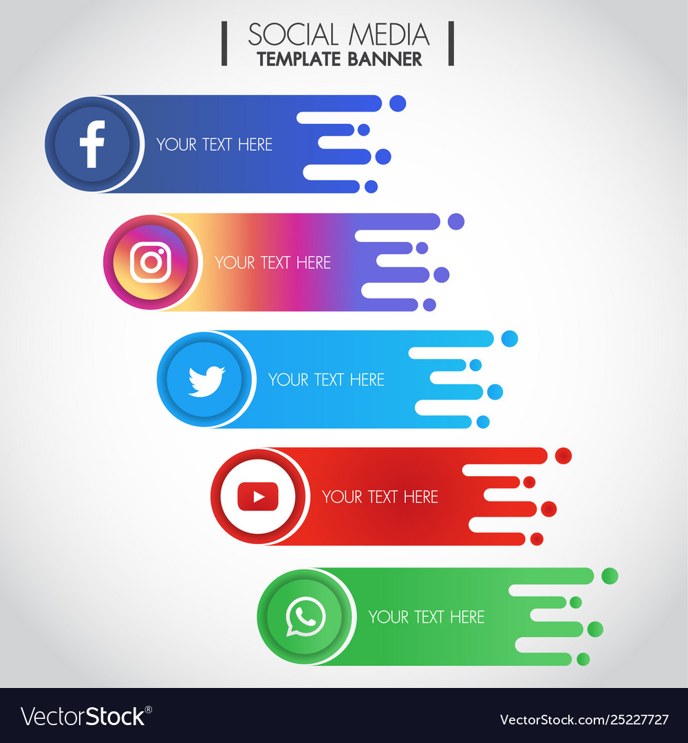 Set popular social media icons template banner Vector Image