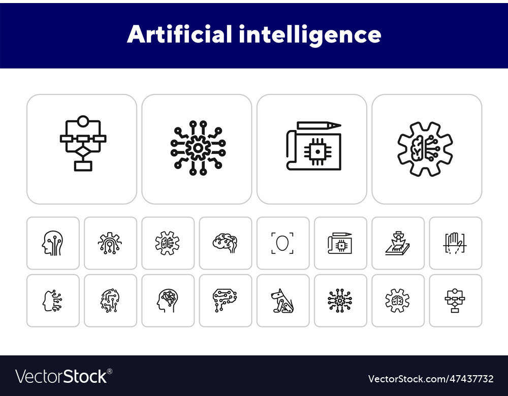 Artificial intelligence line icon set Vector Image Artificial intelligence line icon set