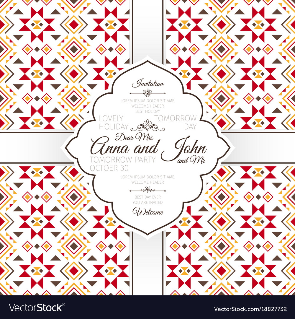Card with red geometric pattern