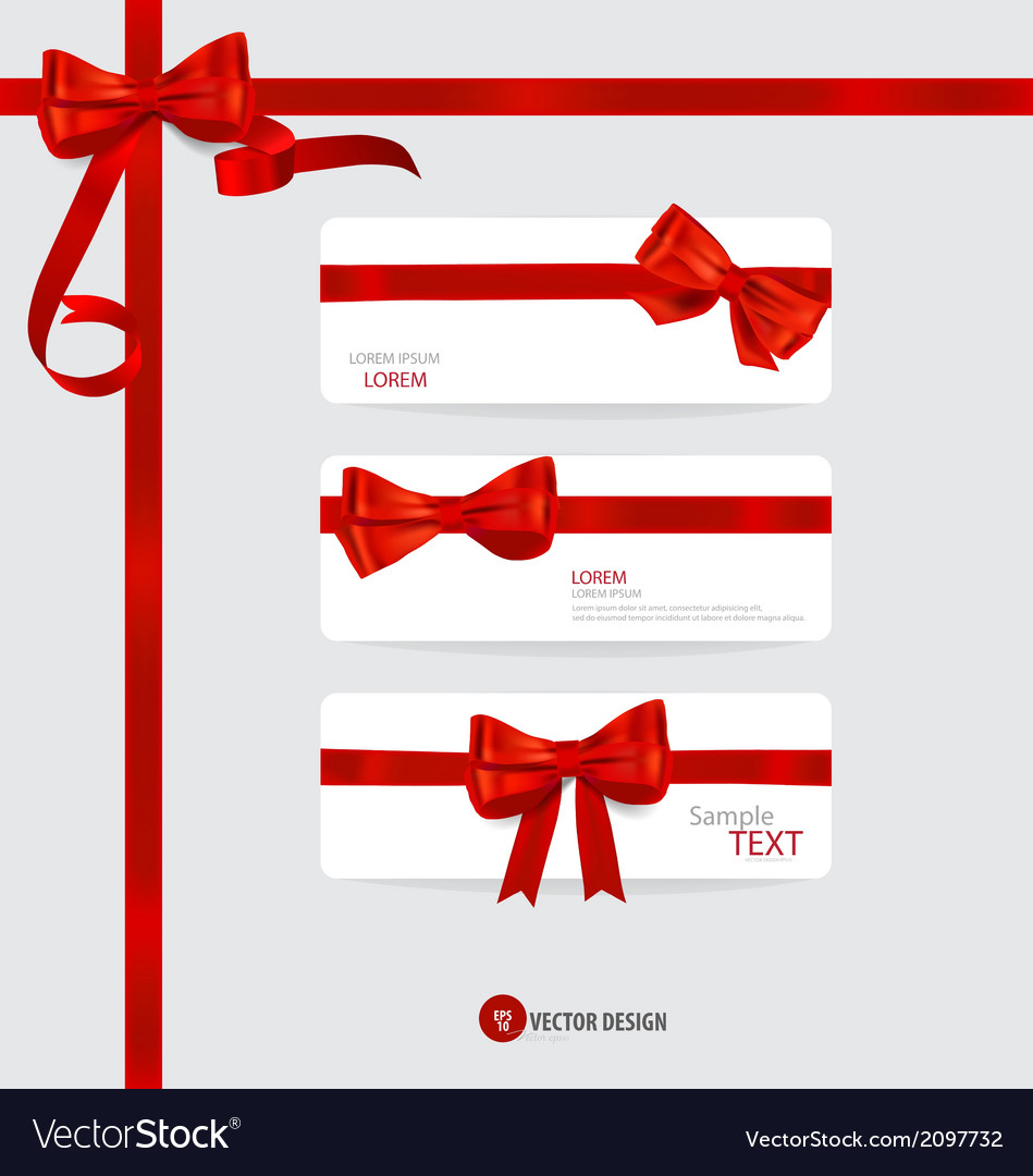 Cards with red gift bows and ribbons