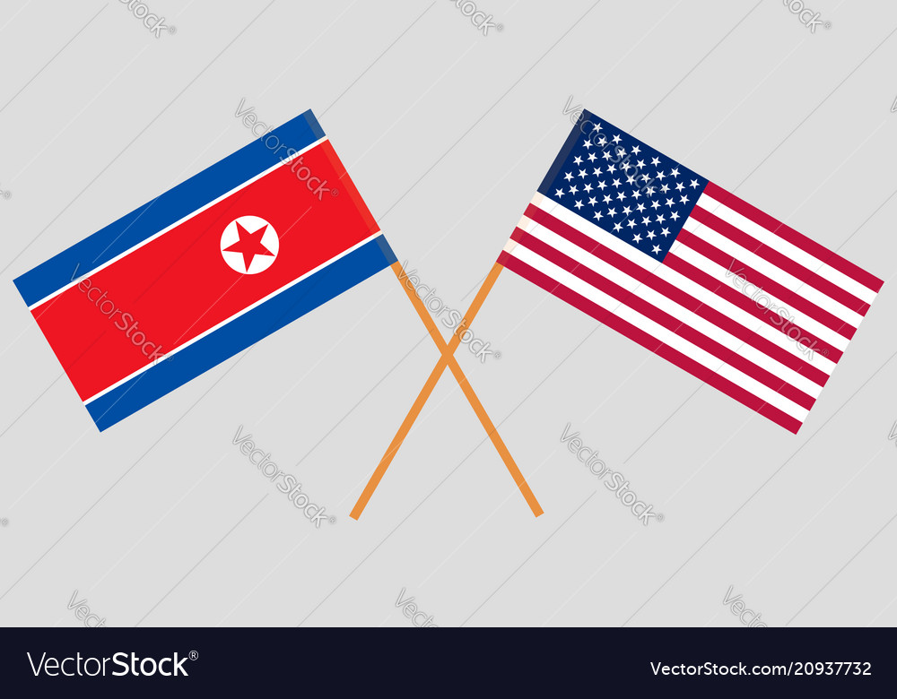 Flaggen Nordkorea und usa auf grauem Hintergrund