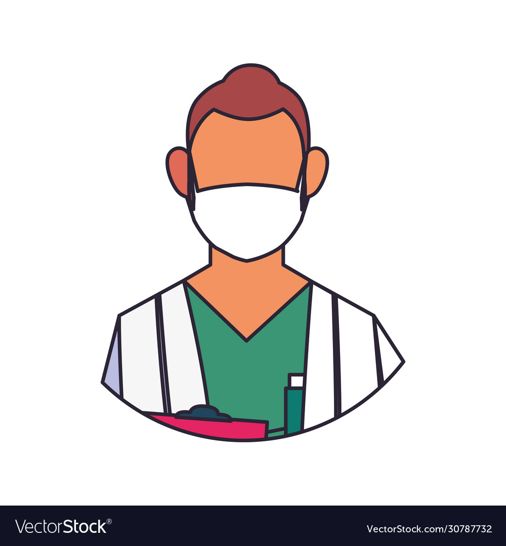 Man doctor with medical face mask line and fill