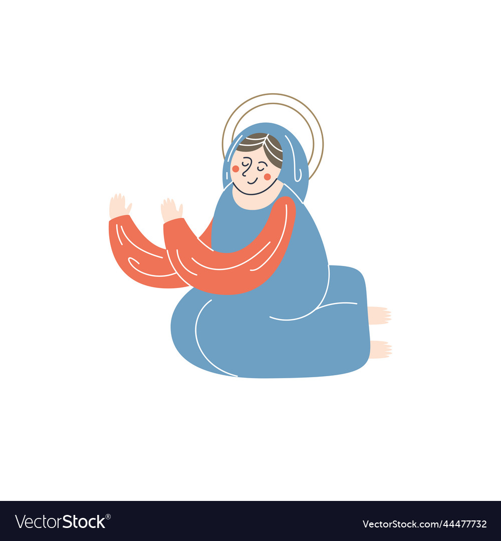 Mary virgin manger character Royalty Free Vector Image