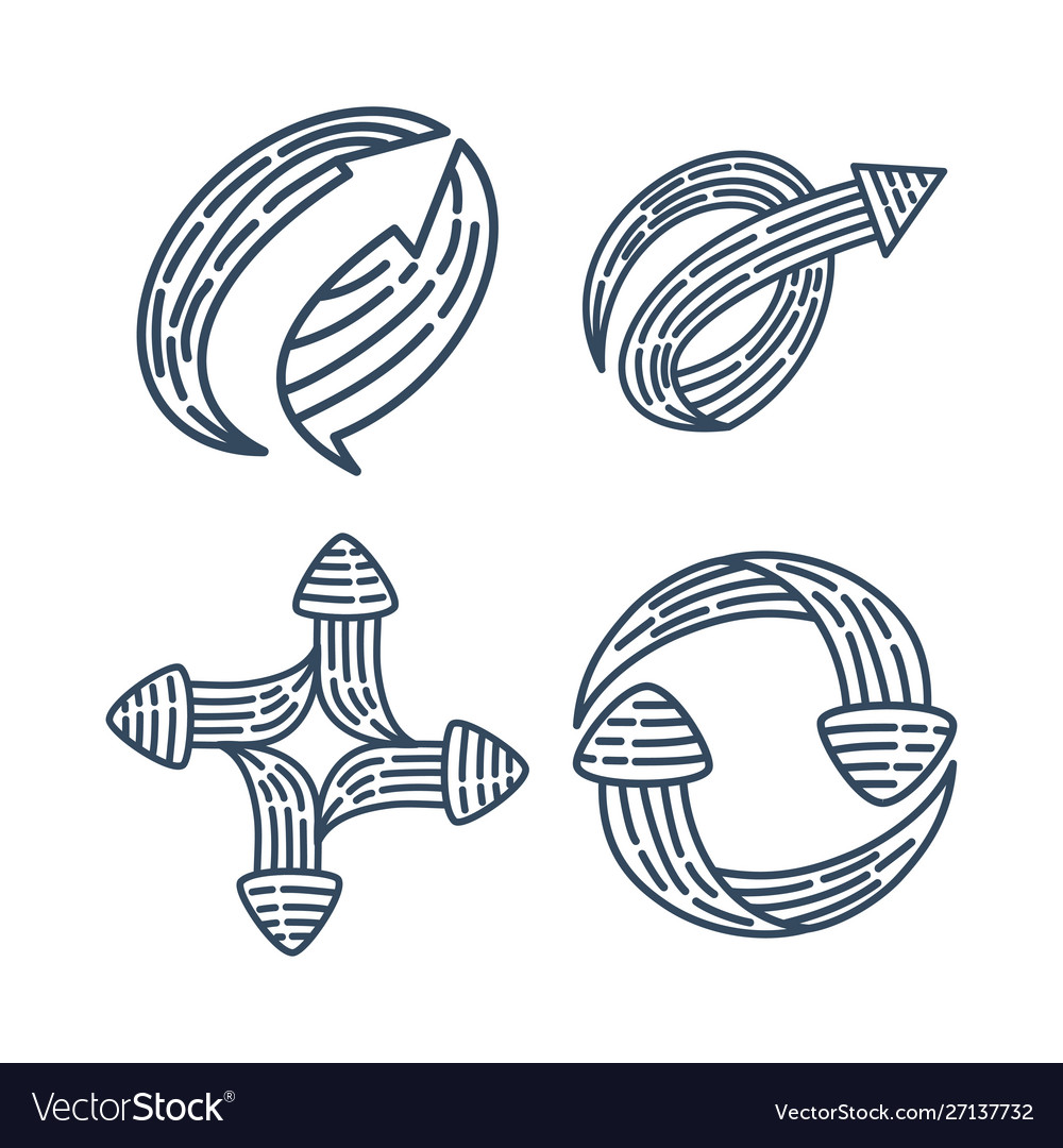 Rotation arrow direction collection outline set