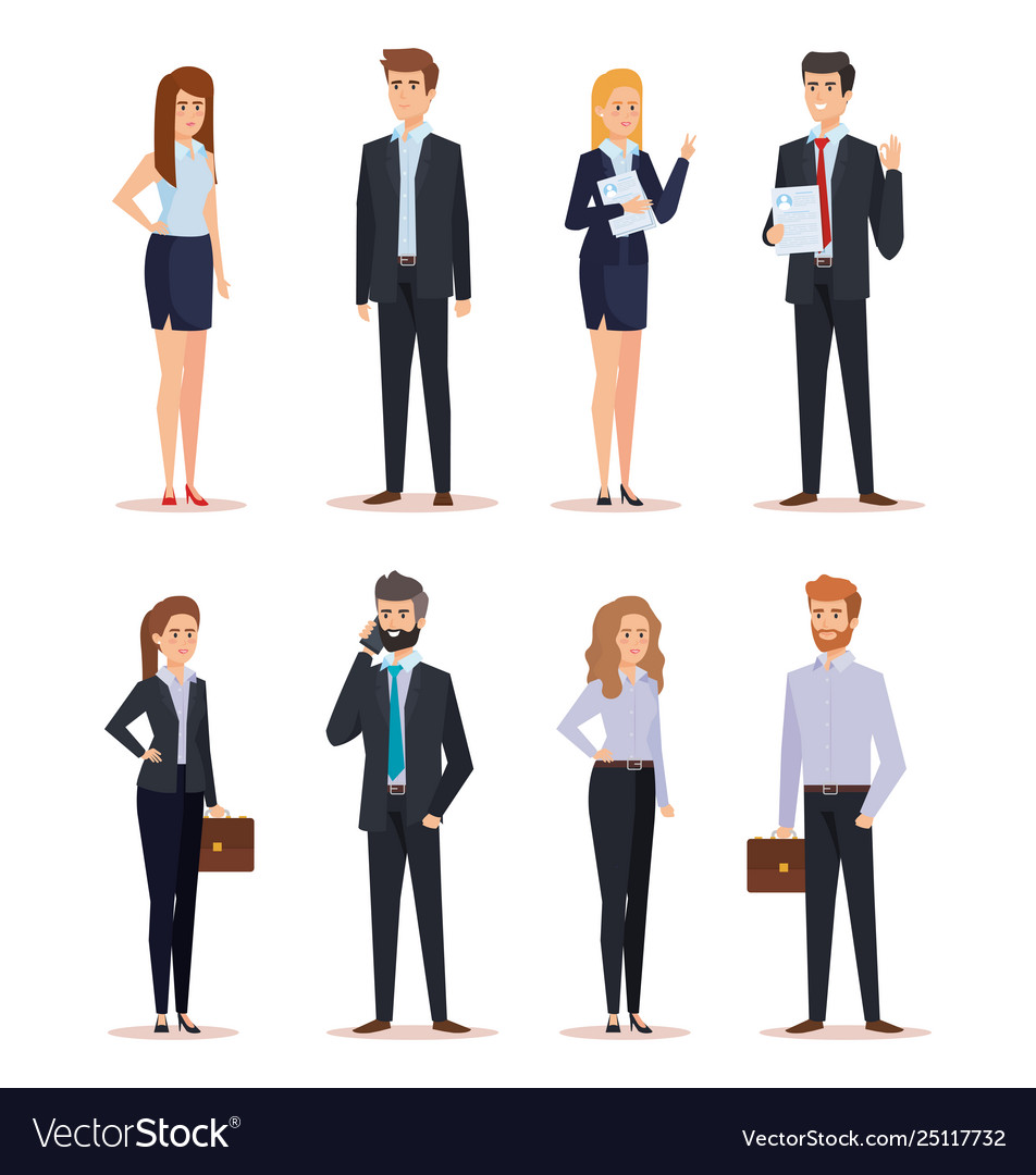 Set businessmen and businesswomen with documentes Vector Image