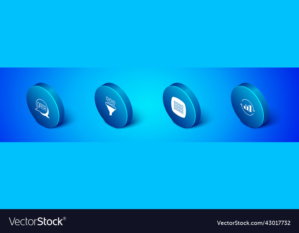 Set isometric data analysis binary code pie vector image Set isometric data analysis binary code pie
