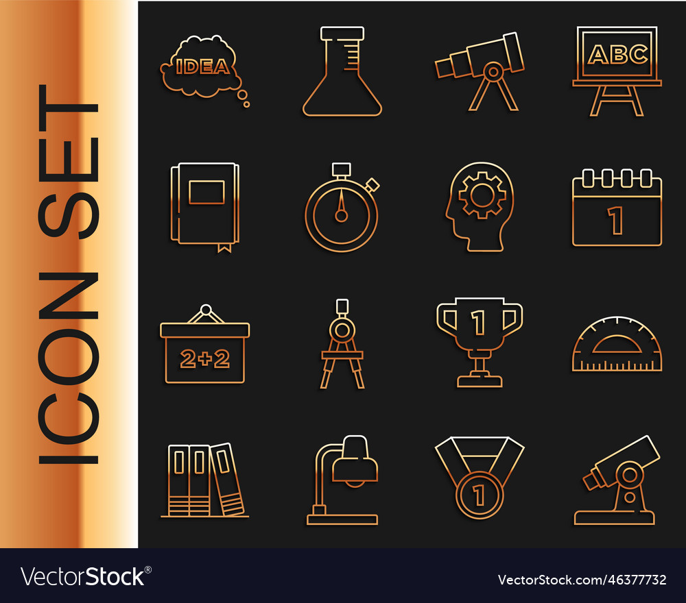 Set line microscope protractor calendar first vector image Set line microscope protractor calendar first