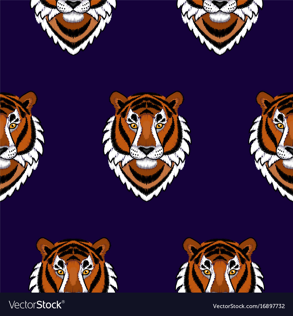 Tiger Embroidery Seamless Pattern
