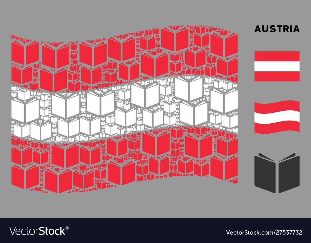 Waving austrian flag pattern open book items vector image Waving austrian flag pattern open book items