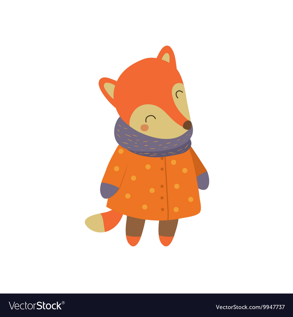 Girl fox in orange warm coat childish