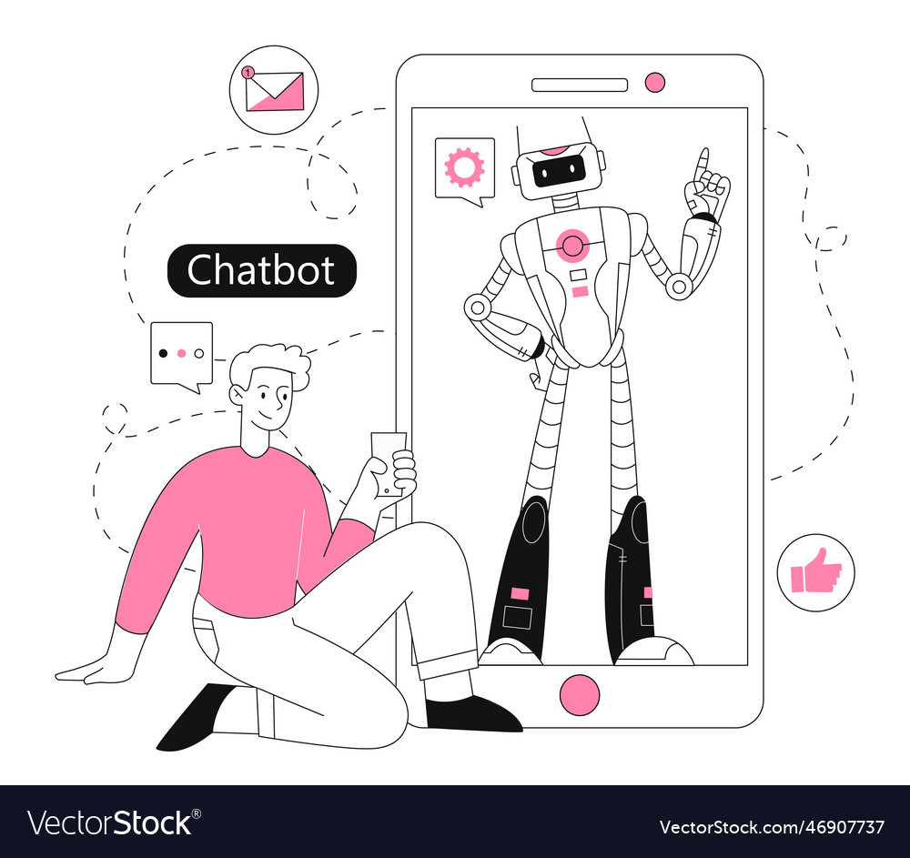 Man with chatbot vector image Man with chatbot