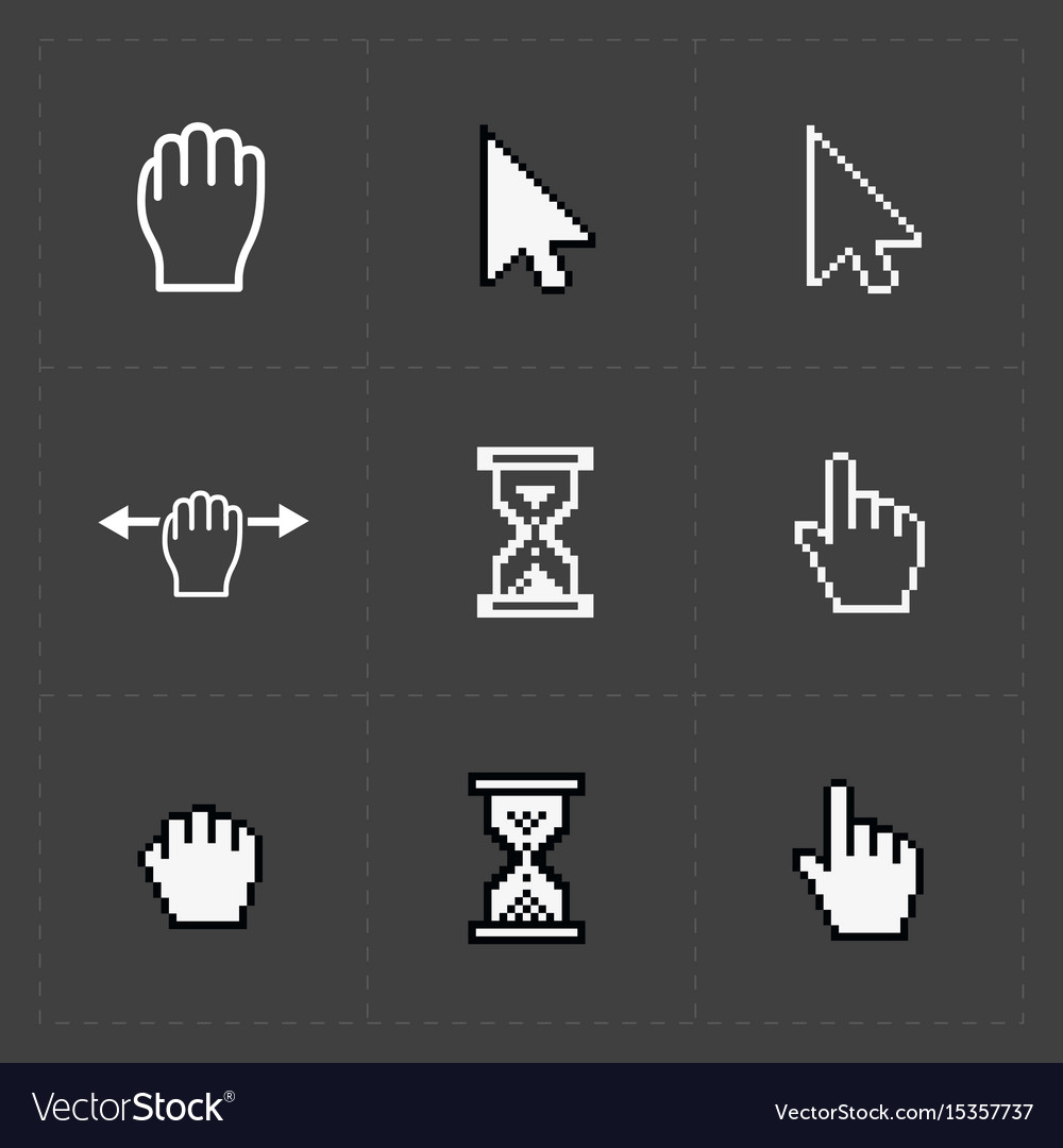 Pixel cursors icons on black Royalty Free Vector Image