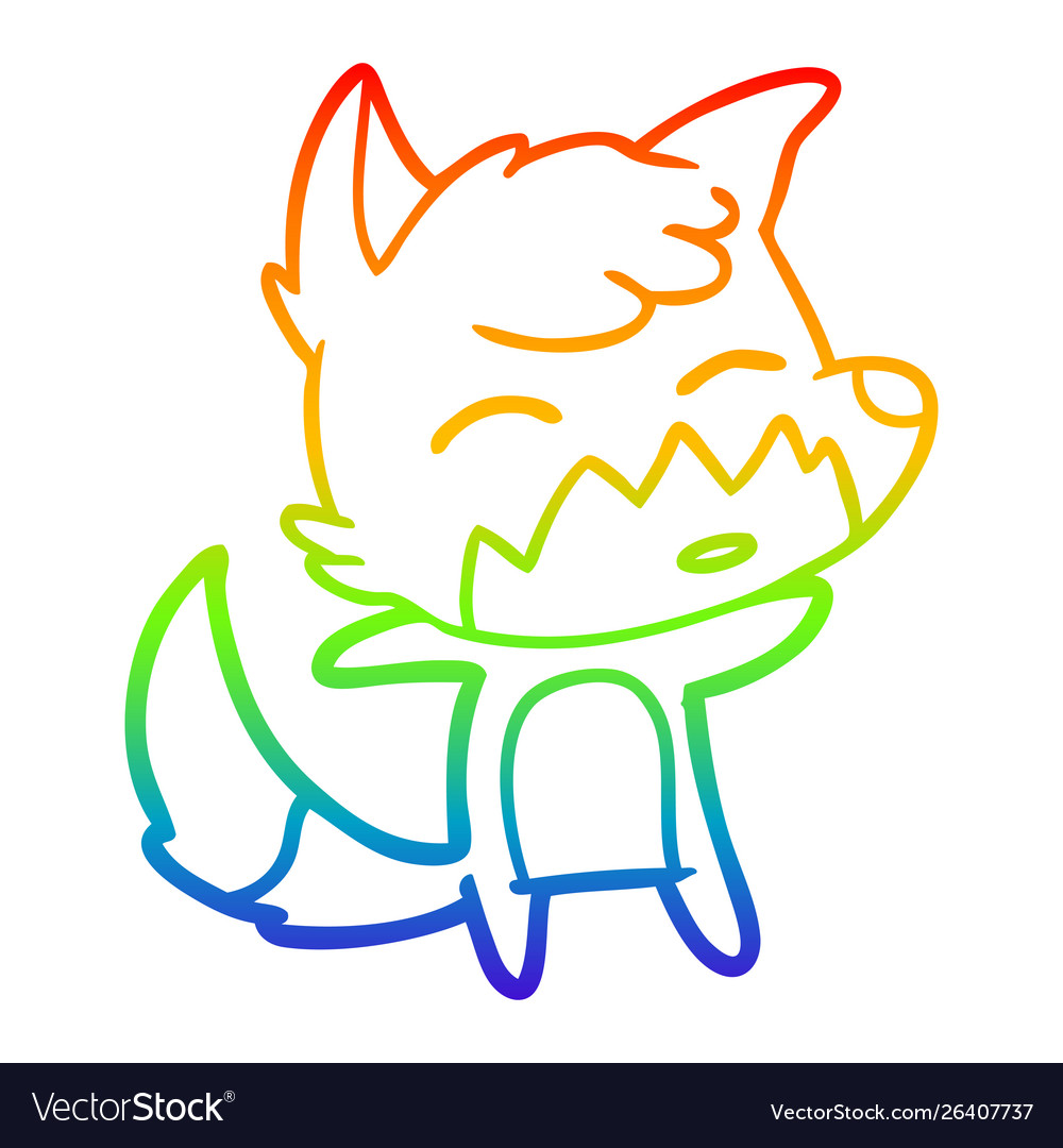 Rainbow gradient line drawing cartoon fox Vector Image