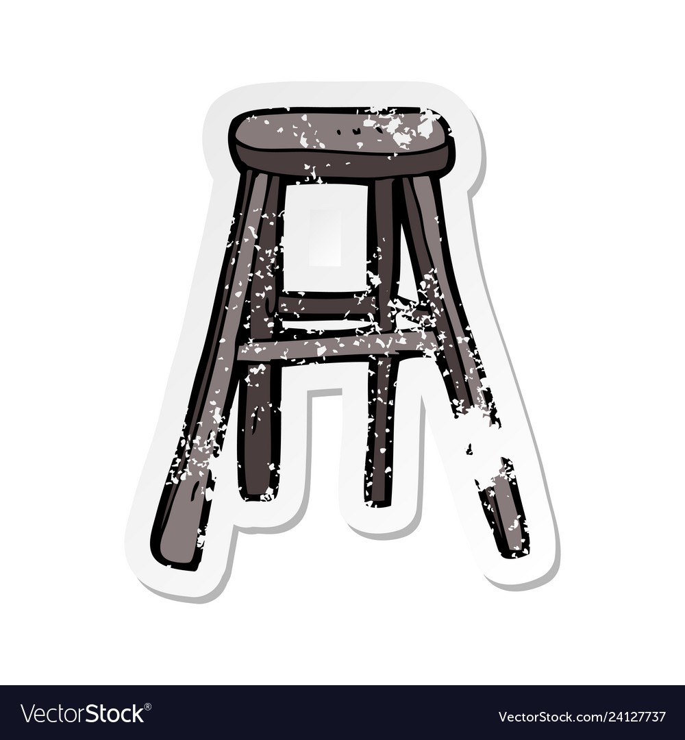 Retro distressed sticker of a cartoon wooden stool