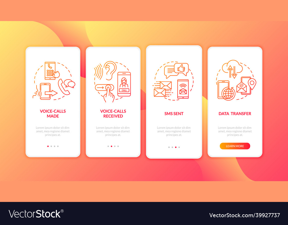 Roaming calls and messages onboarding mobile app vector image Roaming calls and messages onboarding mobile app