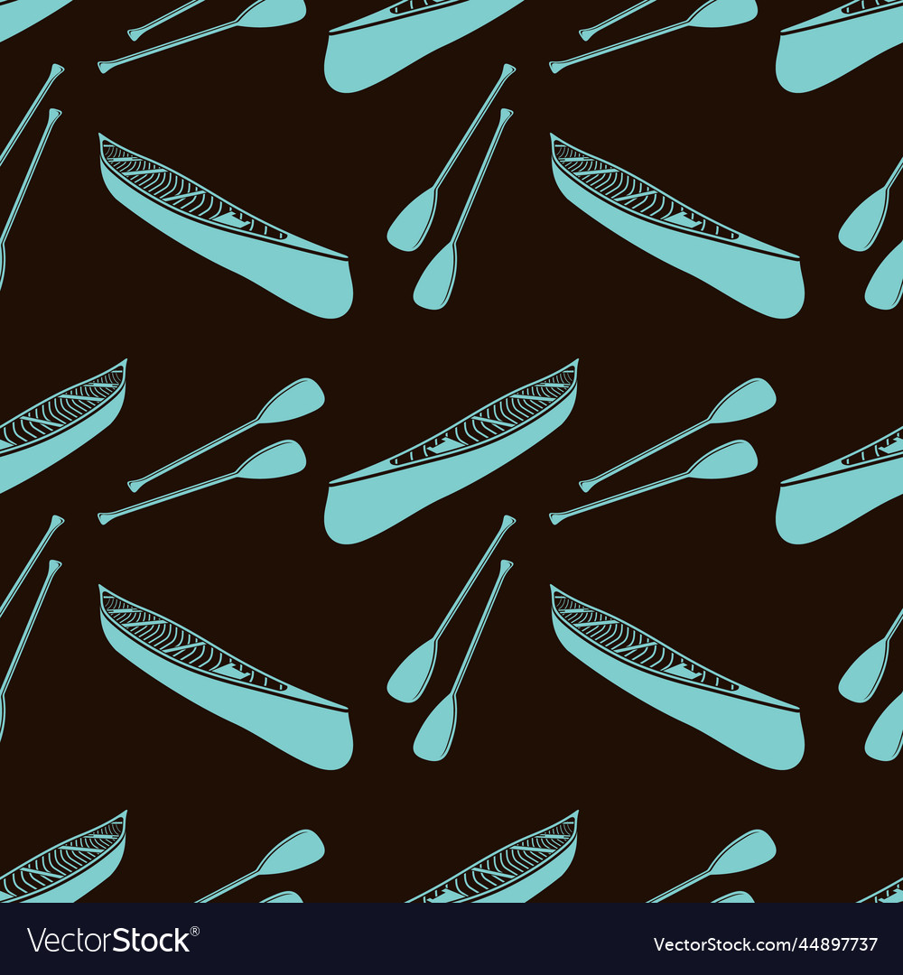 Seamless pattern with canoe and paddles