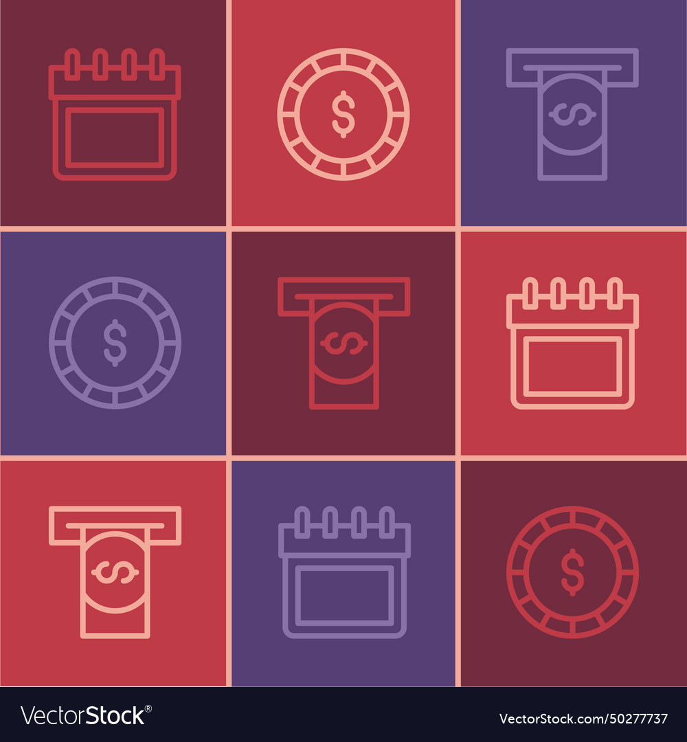 Set line calendar automated teller machine Vector Image Set line calendar automated teller machine