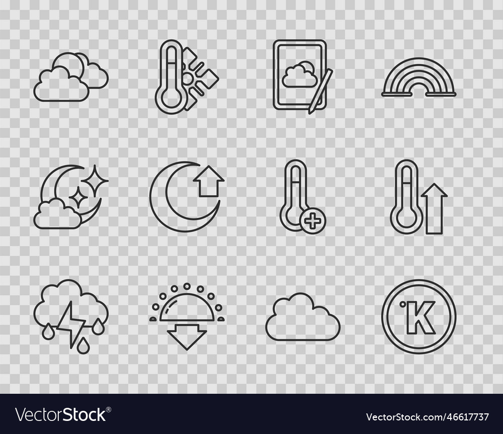 Set line cloud with rain and lightning kelvin