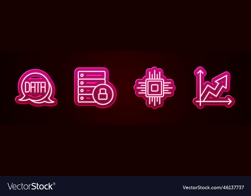 Set line data analysis server security vector image Set line data analysis server security