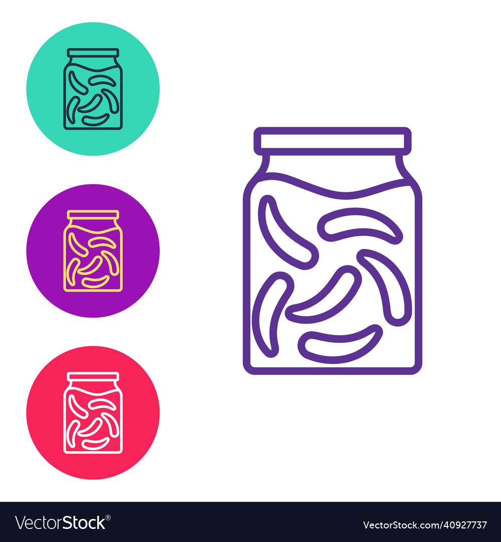 Set line pickled cucumbers in a jar icon isolated