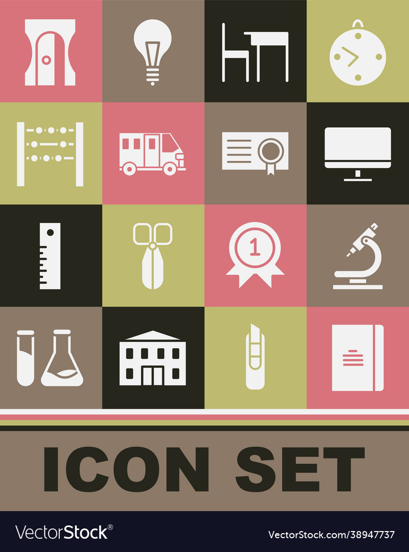Set spiral notebook microscope computer monitor vector image Set spiral notebook microscope computer monitor