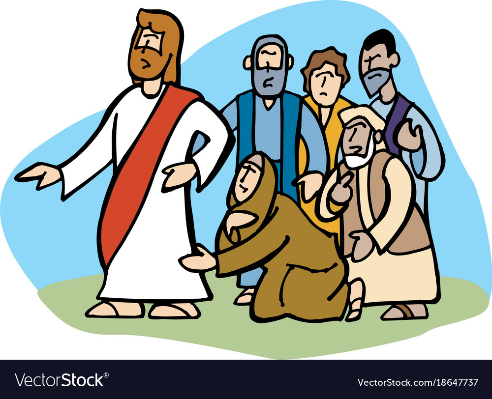 Woman Gets Healed Touching Jesus Garment Vector Image 