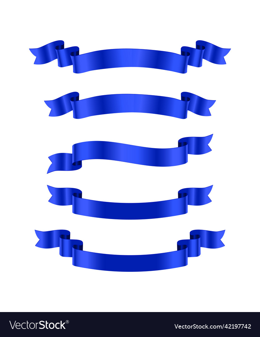 Blue ribbons set design elements isolated vector image Blue ribbons set design elements isolated