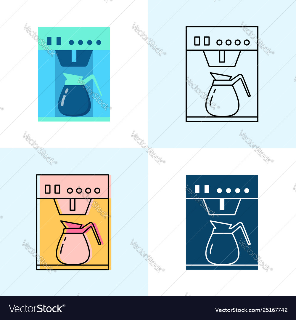 Coffee maker icon set in flat and line styles