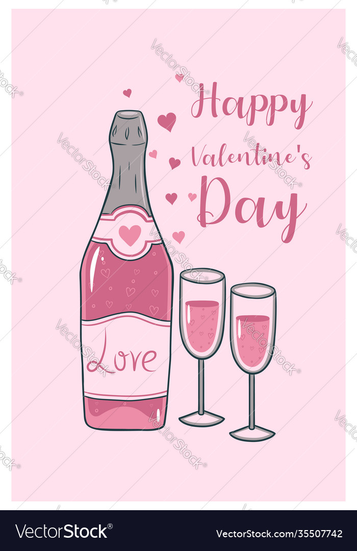 Süße Valentinstagkarte mit Champagner