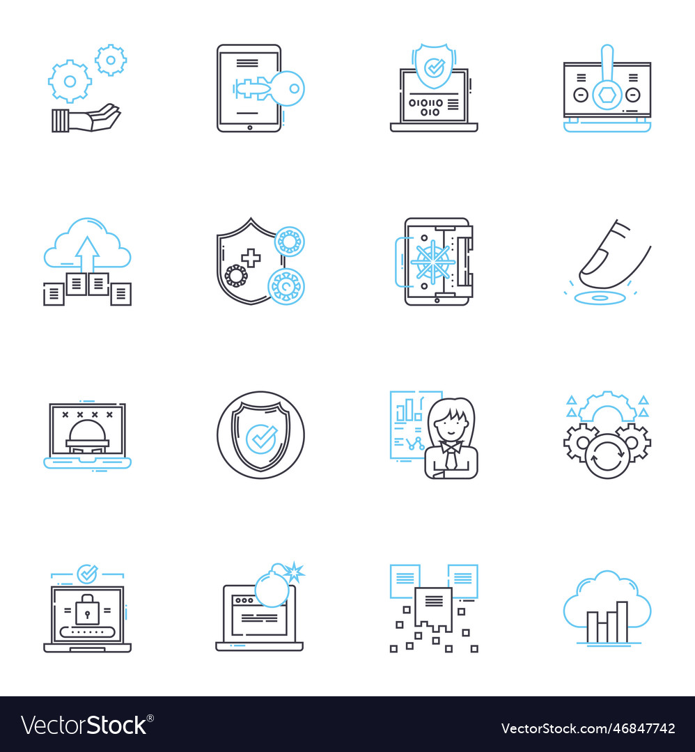 Cybersecurity policy linear icons set firewall vector image Cybersecurity policy linear icons set firewall