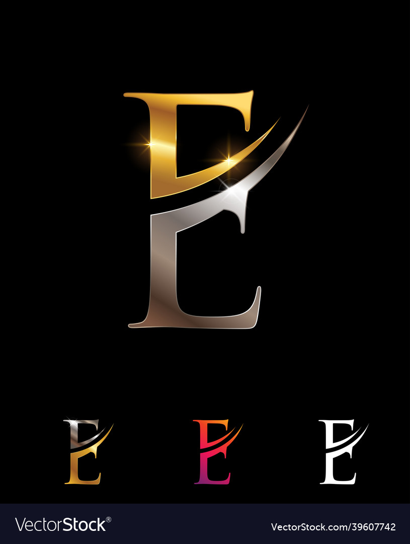 Golden and chrome monogram letter e Royalty Free Vector