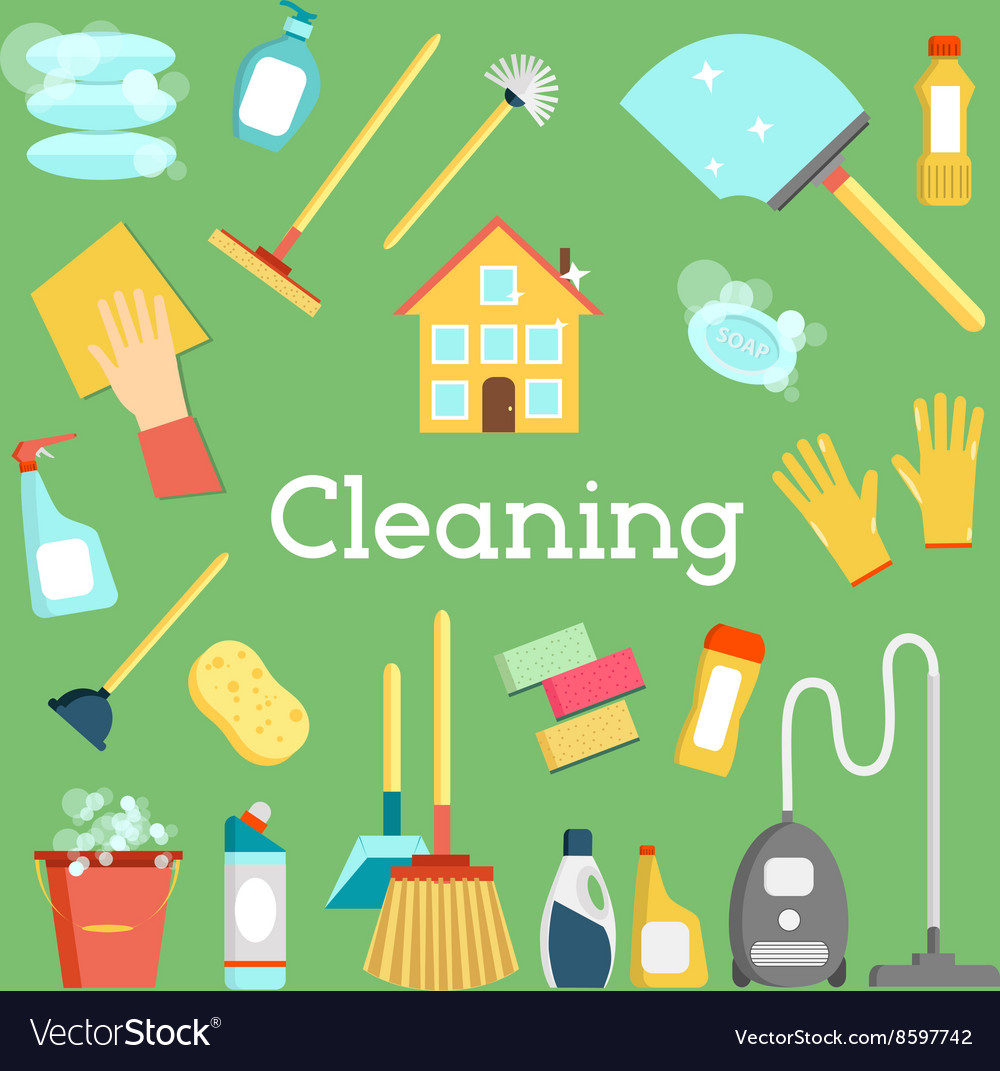 Household supplies and house cleaning flat icons Vector Image