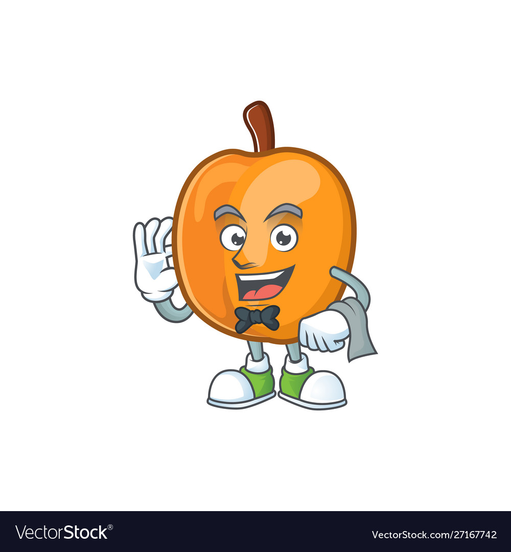 Waiter Ripe Apricot Character Mascot Cartoon Vector Image