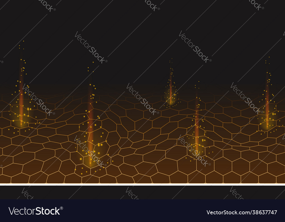 Abstract hexagonal gold floor with light effect