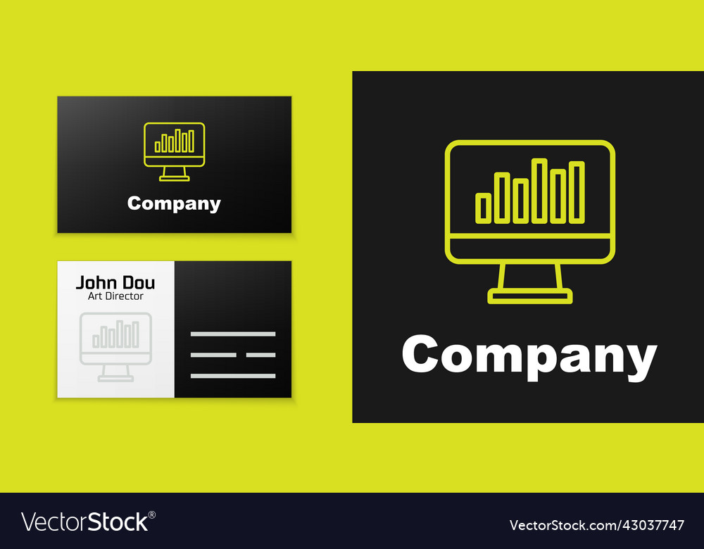 Logotype line computer monitor with graph chart vector image Logotype line computer monitor with graph chart