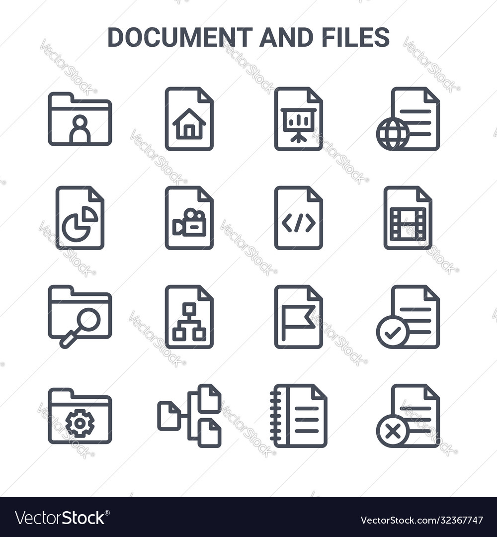 Set 16 document and files concept line icons vector image Set 16 document and files concept line icons