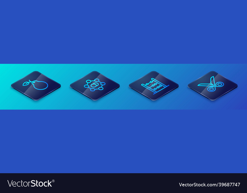 Set isometric line abacus pear scissors Vector Image Set isometric line abacus pear scissors