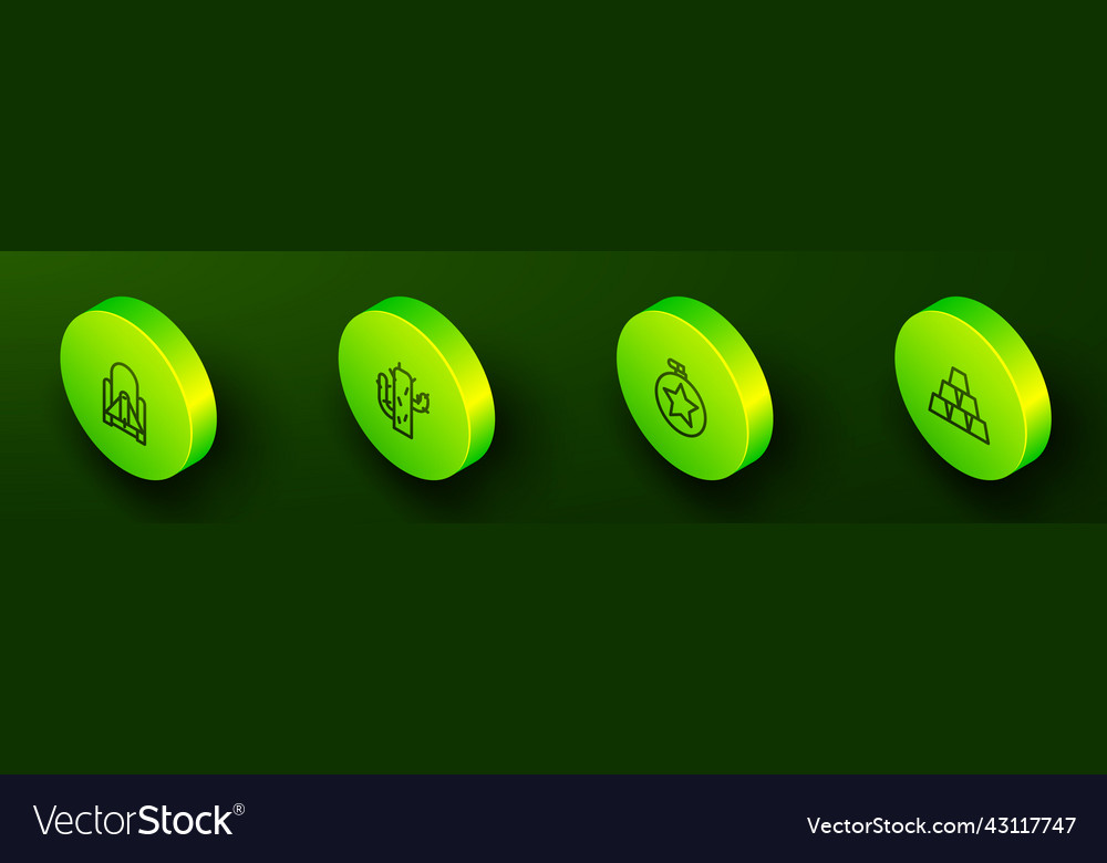 Set isometric line rocket launch from