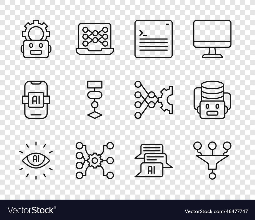 Set line artificial intelligence ai funnel vector image Set line artificial intelligence ai funnel