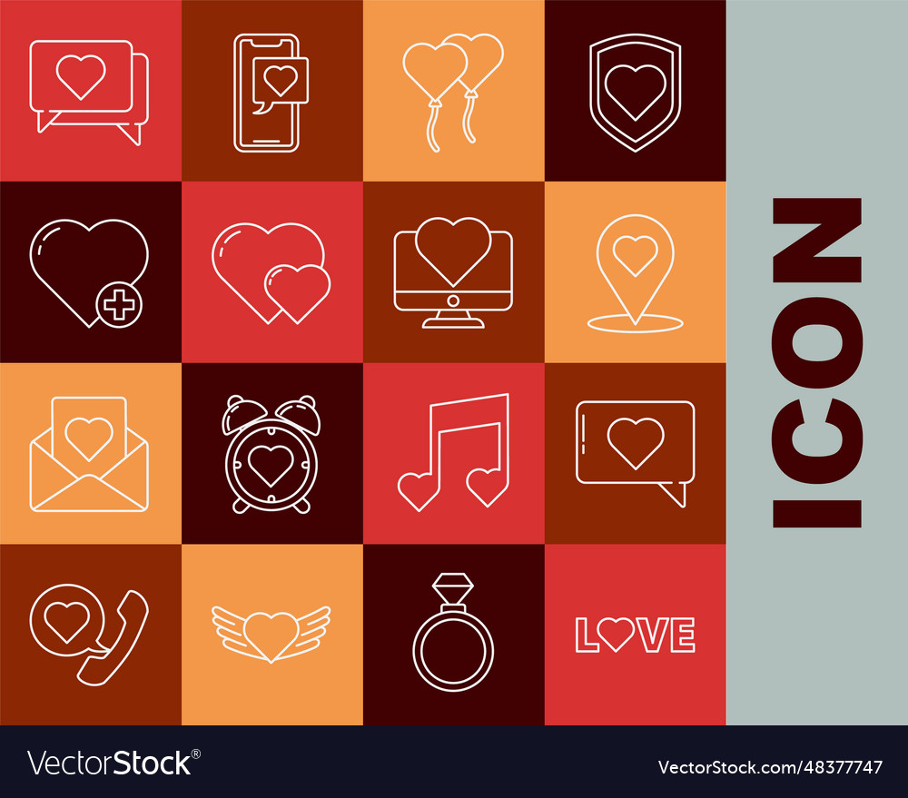 Set line love text like and heart map pointer vector image Set line love text like and heart map pointer