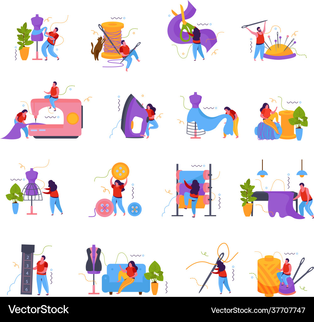 Tailoring flat icon set Royalty Free Vector Image