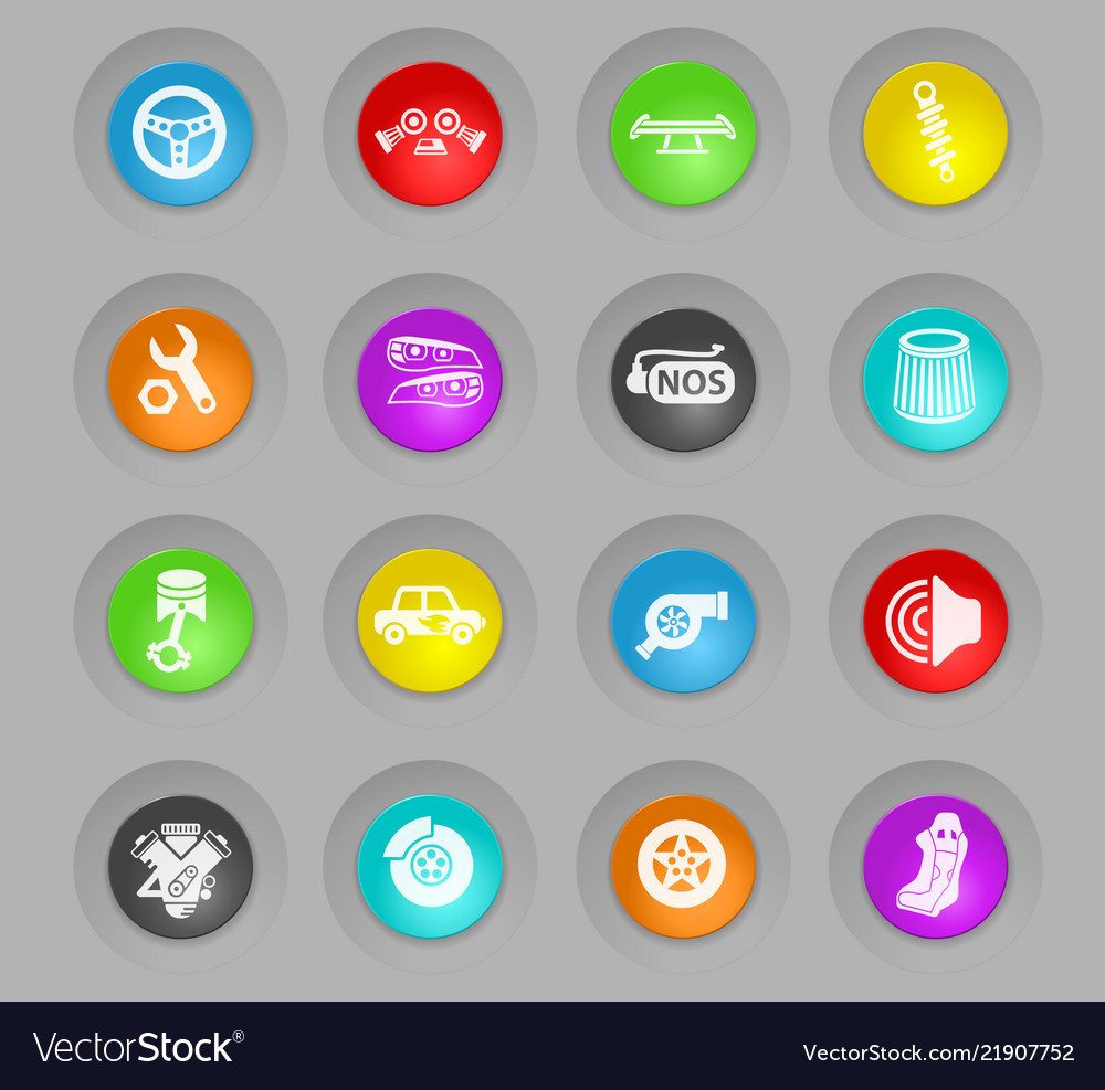 Auto tuning colored plastic round buttons icon set