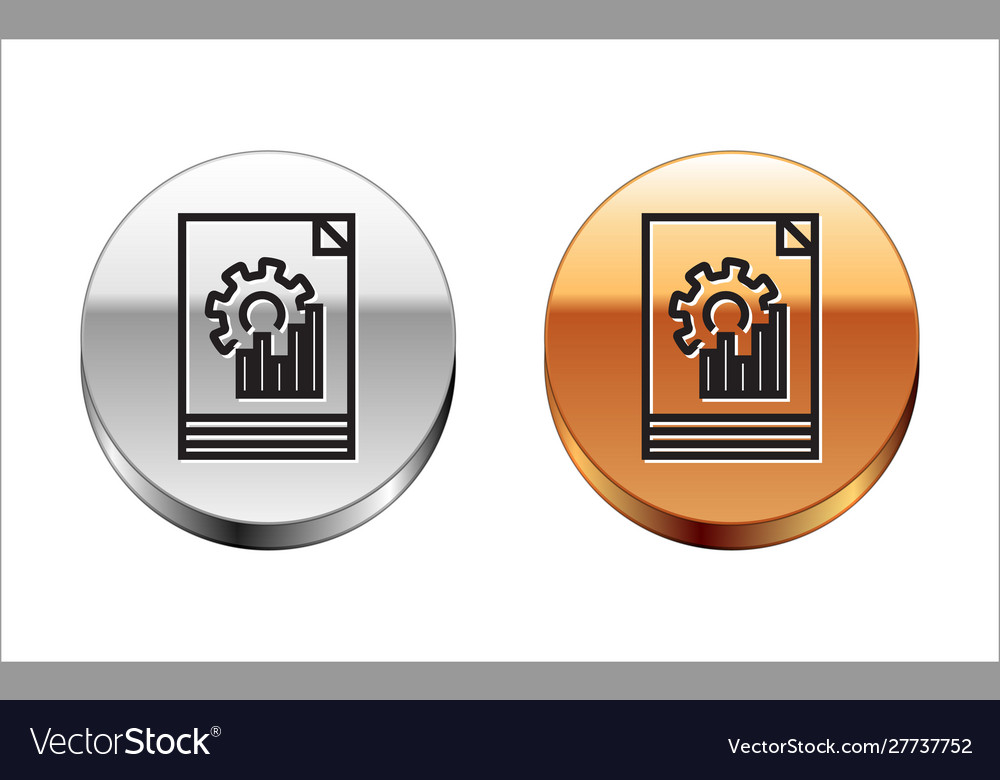Black line document with graph chart icon isolated