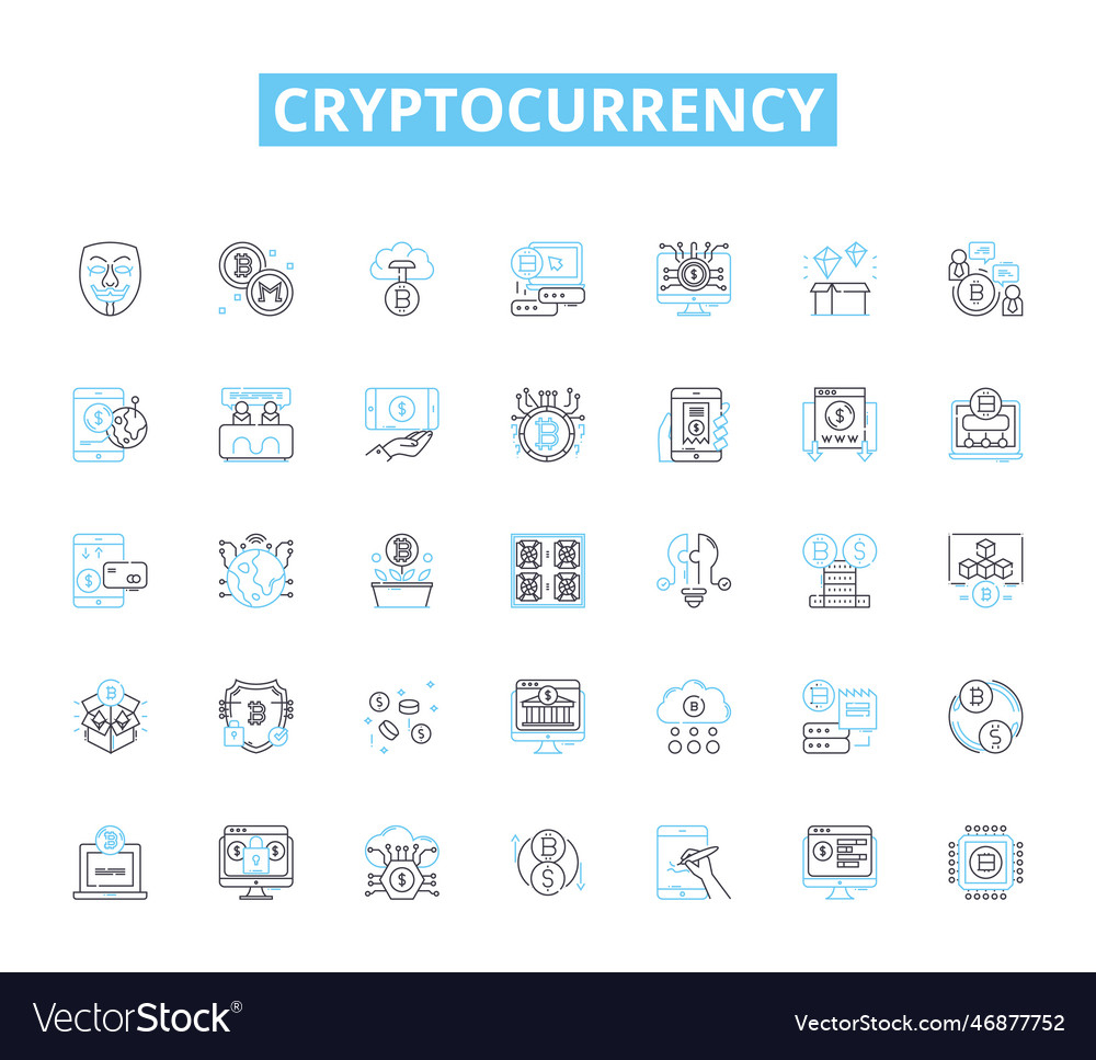 Cryptocurrency linear icons set bitcoin vector image Cryptocurrency linear icons set bitcoin