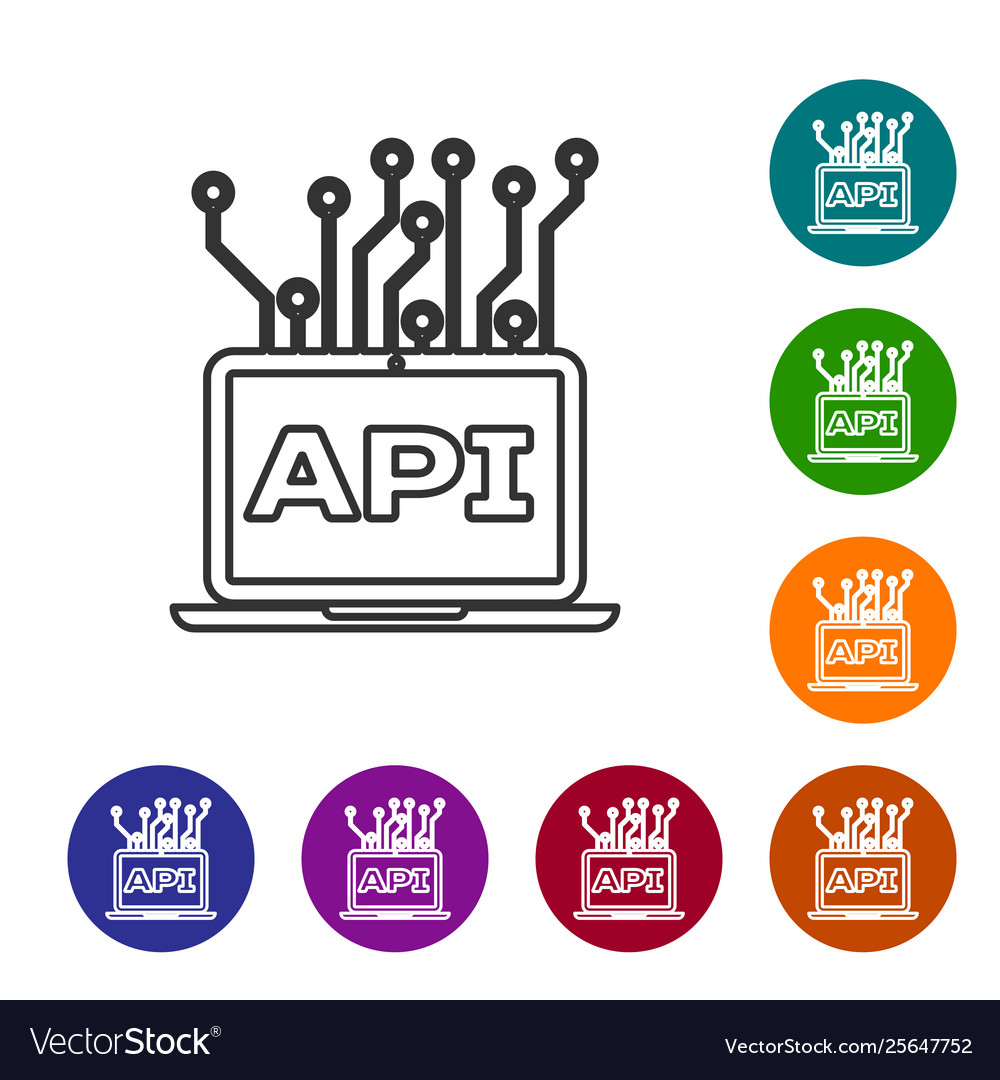 Grey computer api interface line icon on white