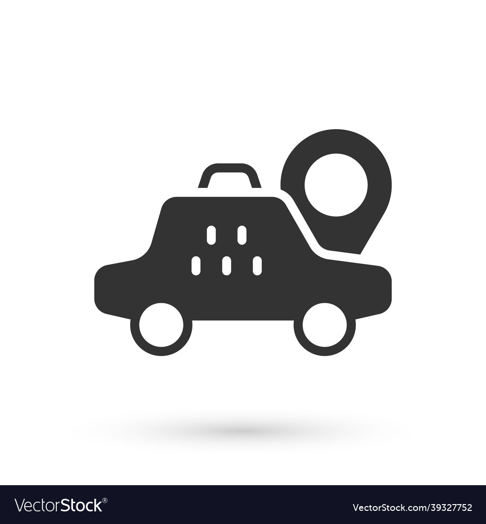Grey map pointer with taxi car icon isolated vector image Grey map pointer with taxi car icon isolated