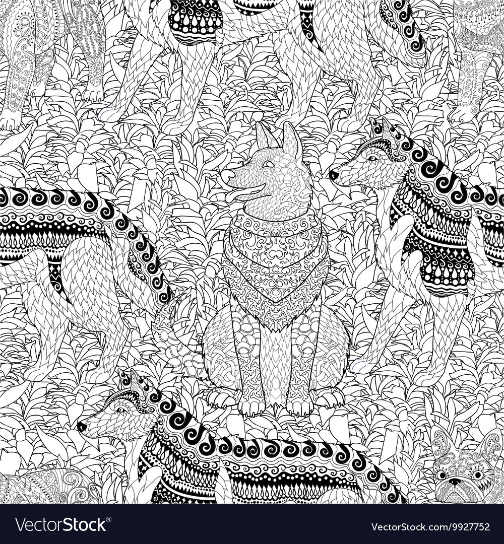 High detailed seamless pattern with dogs