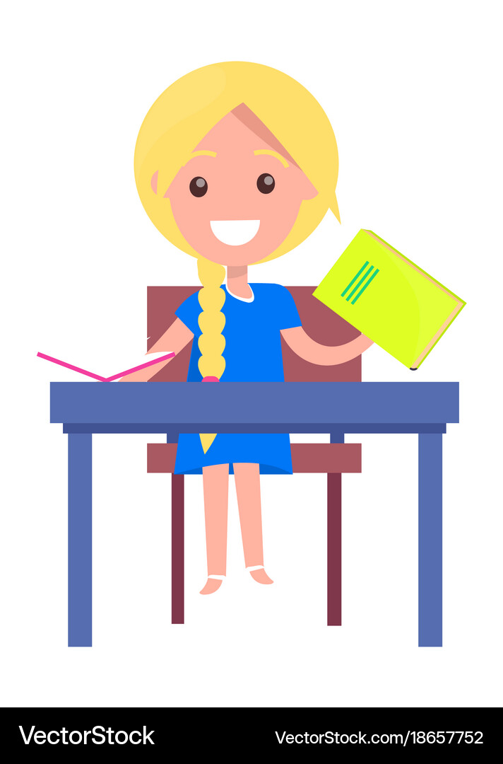 Learning Banner With Blonde Girl With Textbook Vector Image