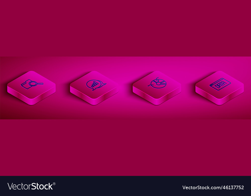Set isometric line search with folder pie chart vector image Set isometric line search with folder pie chart