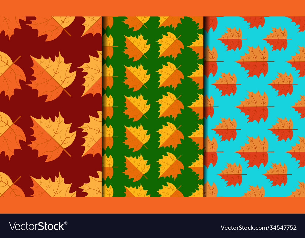 Set seamless patterns with autumn maple leaves